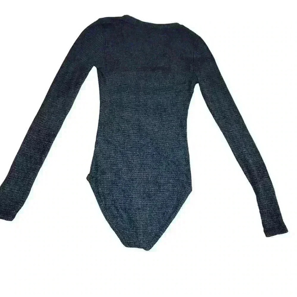 Free People Keep Your Cool Charcoal Gray Waffle Henley Bodysuit Size S - Picture 11 of 13